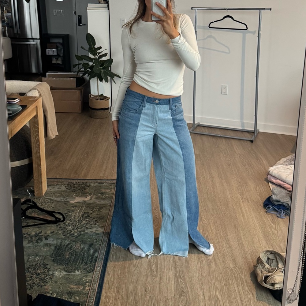 Frame two tone wide leg jeans